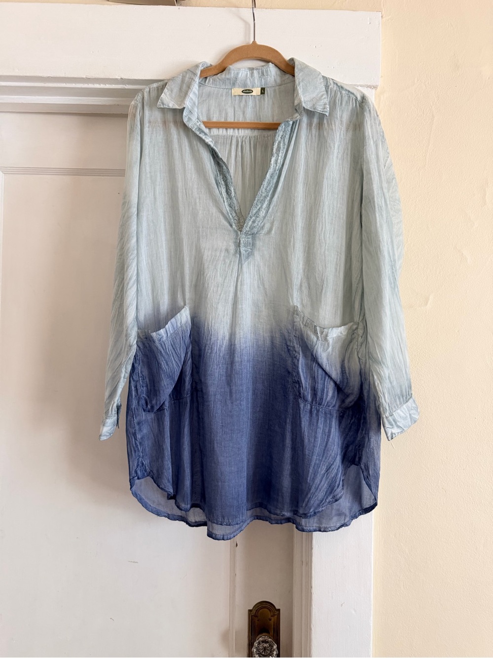 Ombre Light Blue to Navy V-Neck Tunic Blouse